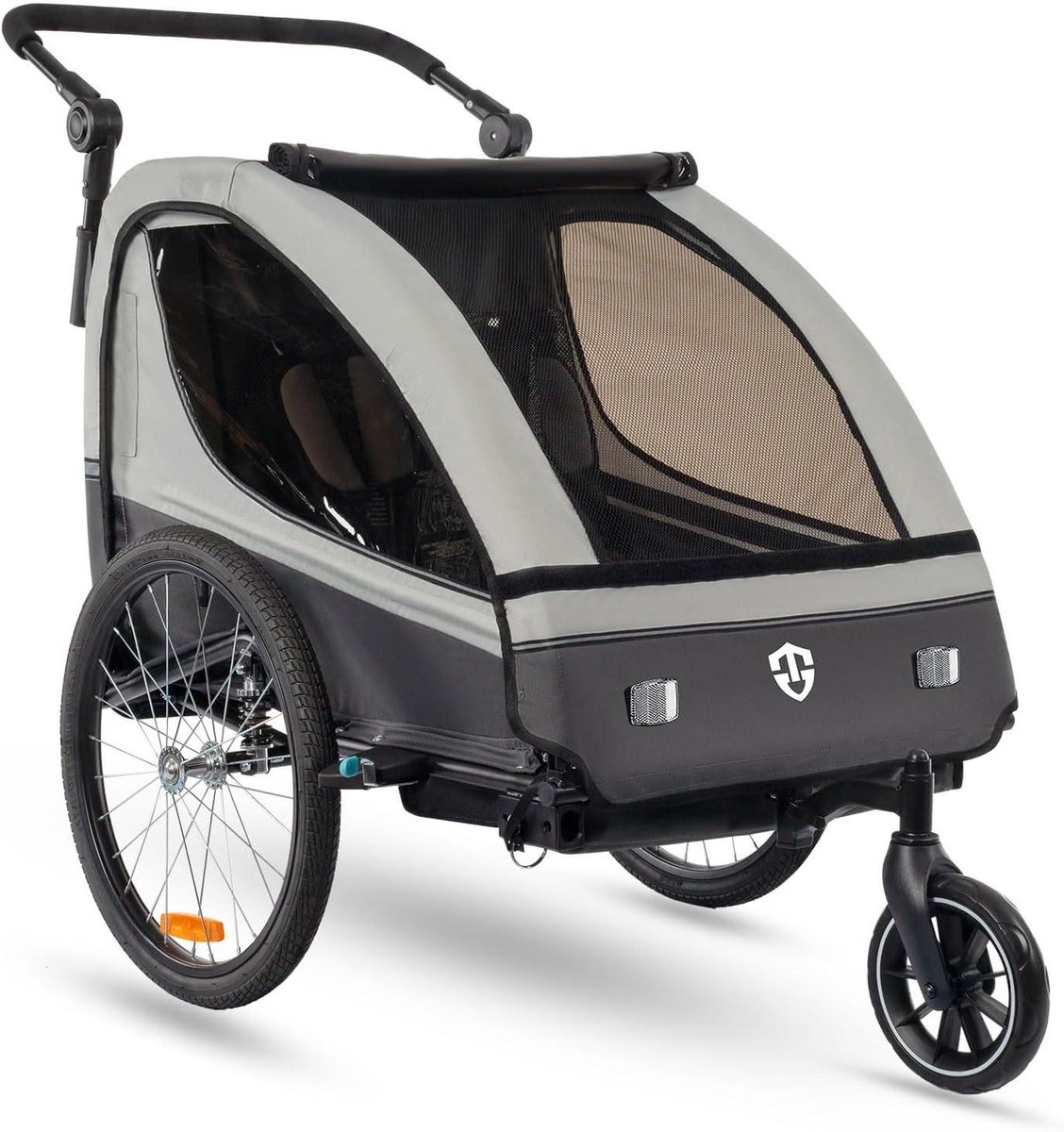 Kinderfietskar - Kinderwagen Aanhanger - Kinderen Vervoeren - Met Veringsysteem - Voor 1-2 Kinderen - Grijs