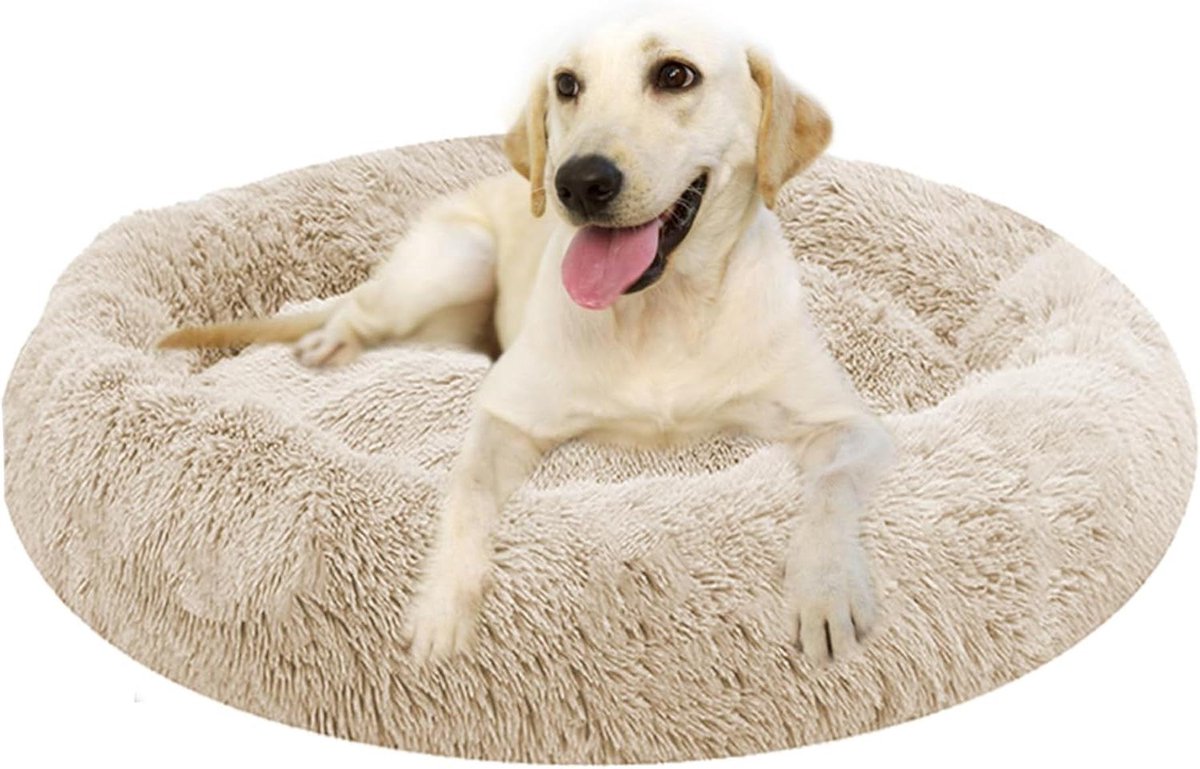 Pluche Hondenkussen - Huisdierbed Kattennest - Kalmerende Slaap - Verhoogde Rand - 100 cm - Gebroken Wit