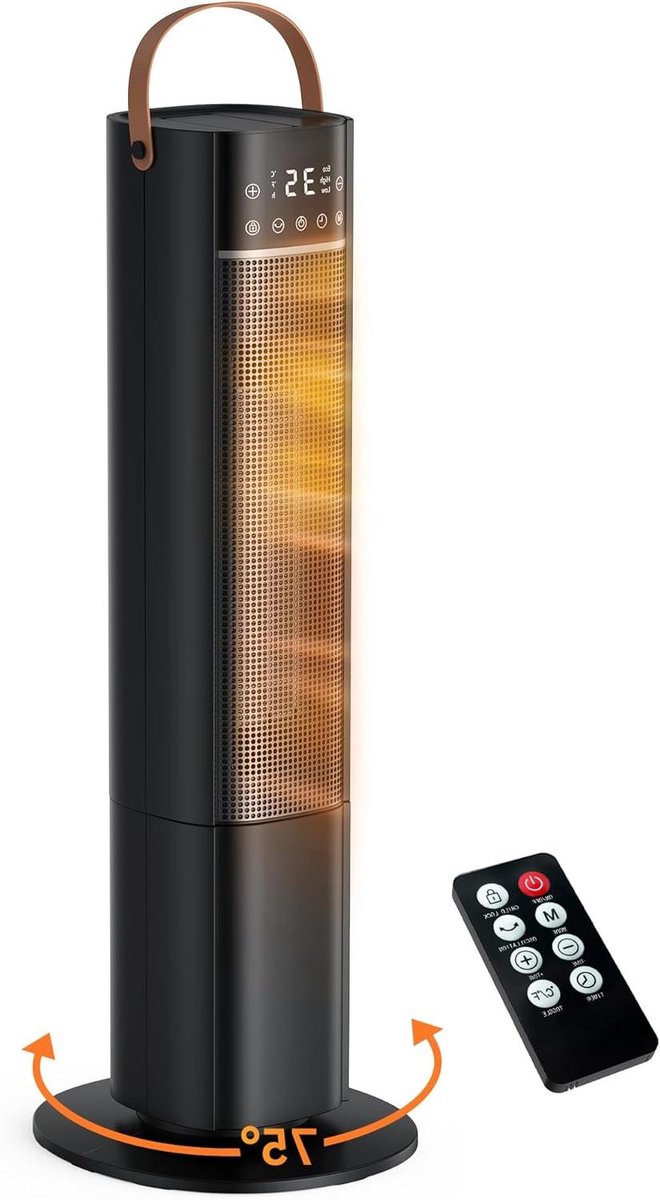 Keramische Kachel - Elektrische Heater - Ruimte Verwarmen - 75 Graden Oscillatie - 2000W - Zwart