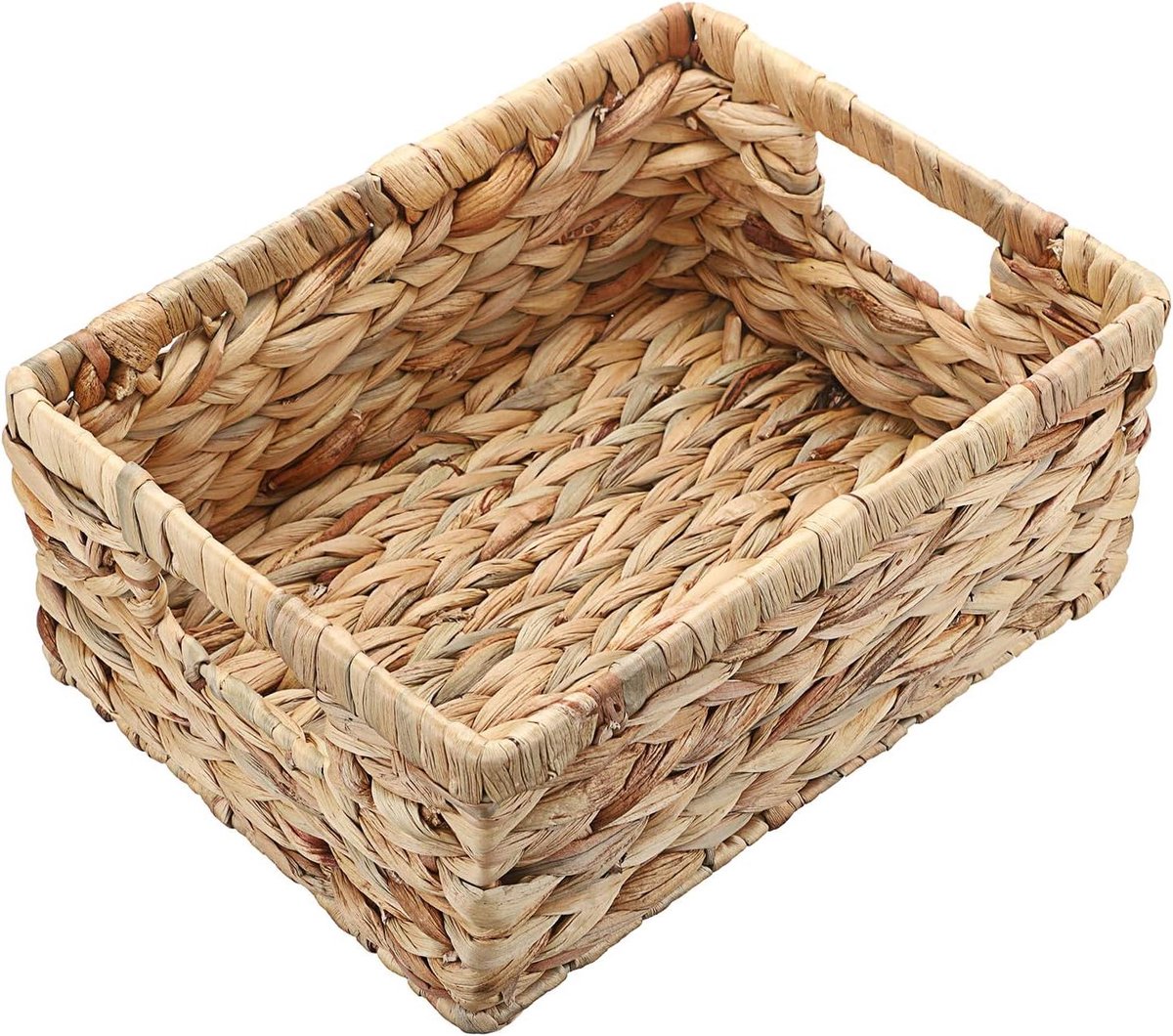 Opbergmand Water Hyacint - Mand met Handvat - Opbergen van Spullen - Handgeweven Constructie - 30.5x23x13CM - Natuurlijk