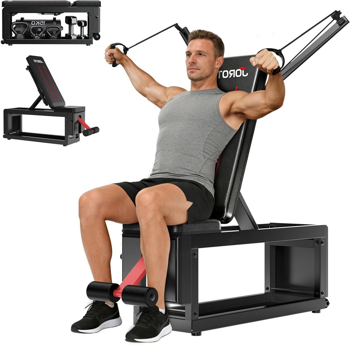 Verstelbare Halterbank - Trainingsbank Fitnessbank - Kracht Training - Ingebouwde Opbergruimte - 450kg Draagvermogen - Zwart