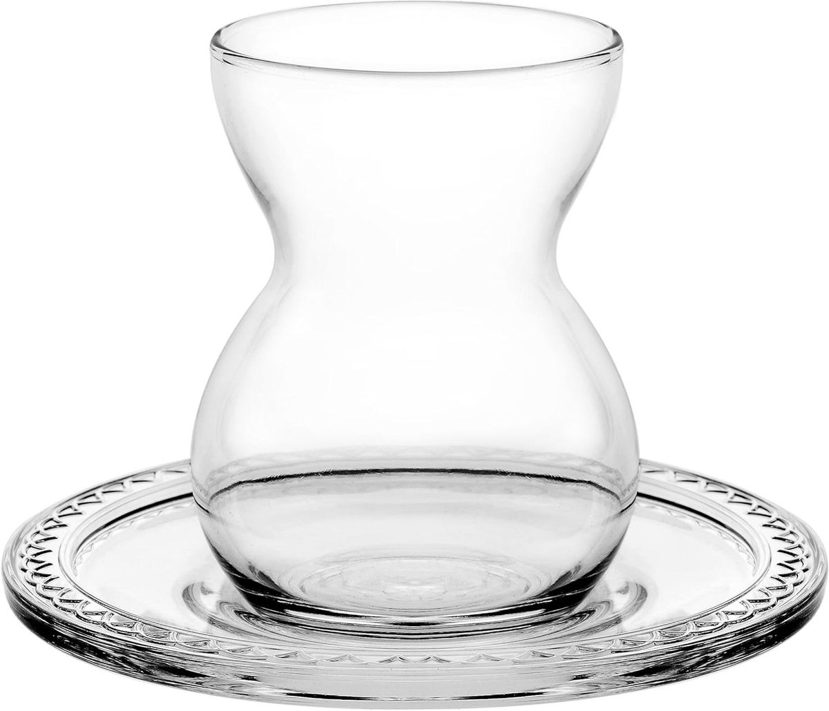 Turkse Theeglazen Set - Theeglazen met Schotels - Thee Drinken - Klassiek Design - 140 ml per glas - Transparant