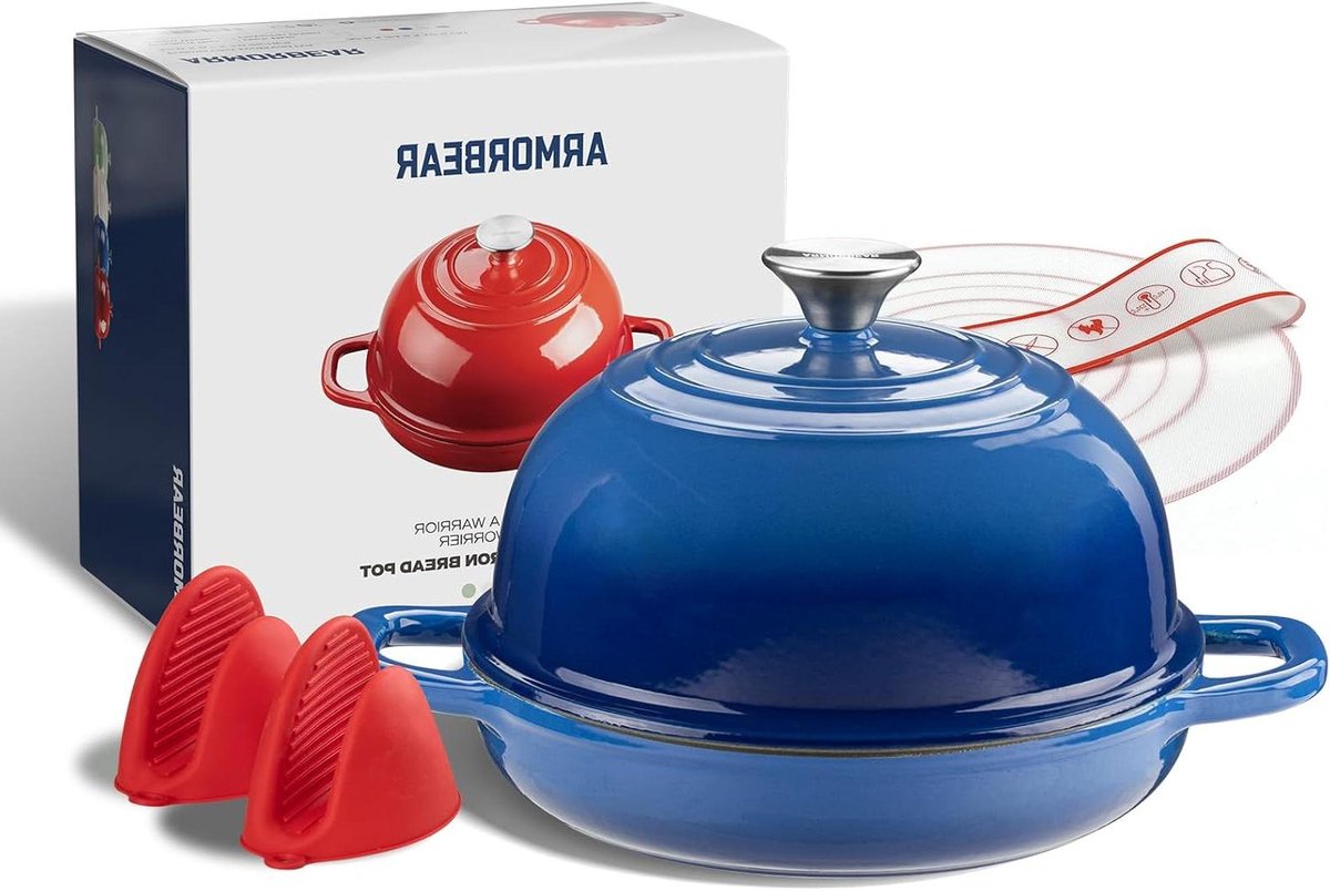 Gietijzeren Broodbakpan - Sourdough Pan - Brood Bakken - Enamelled Binnenkant - 5 Quarts - Blauw
