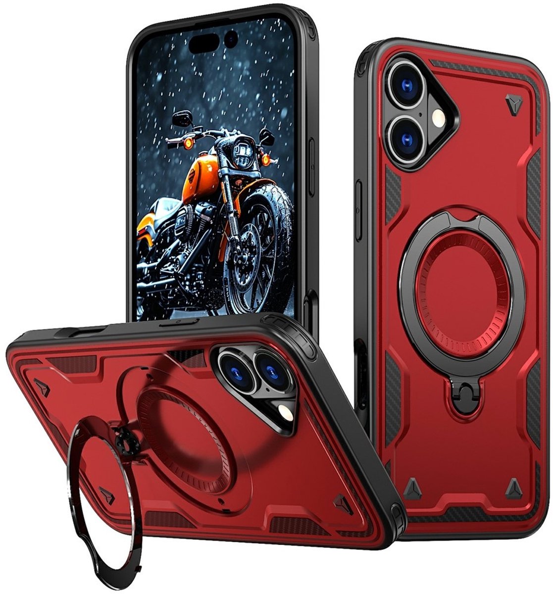 Coverup Hoesje - Geschikt voor iPhone 16 Hoesje - Coverup Armor Back Cover met MagSafe Compatible Kickstand - Rood