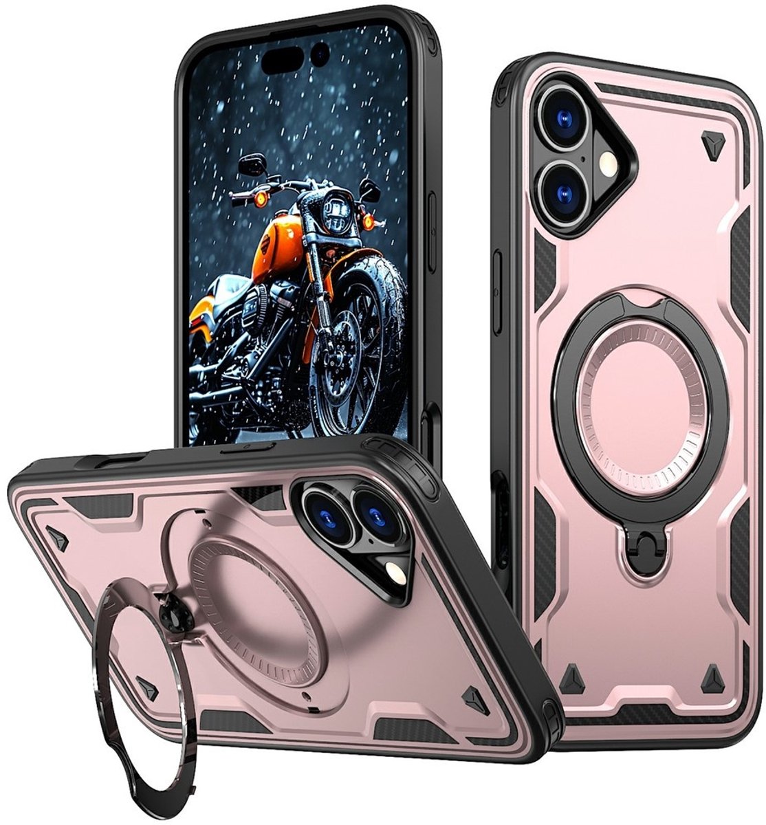 Coverup Hoesje - Geschikt voor iPhone 16 Hoesje - Coverup Armor Back Cover met MagSafe Compatible Kickstand - Rose Gold