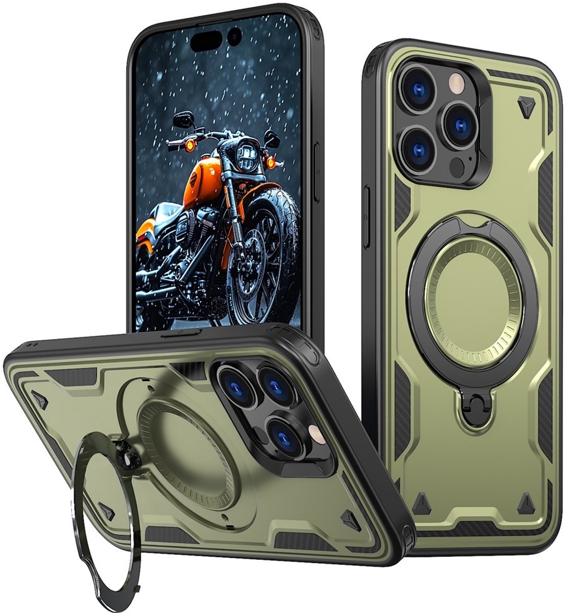 Coverup Hoesje - Geschikt voor iPhone 14 Pro Hoesje - Coverup Armor Back Cover met MagSafe Compatible Kickstand - Groen