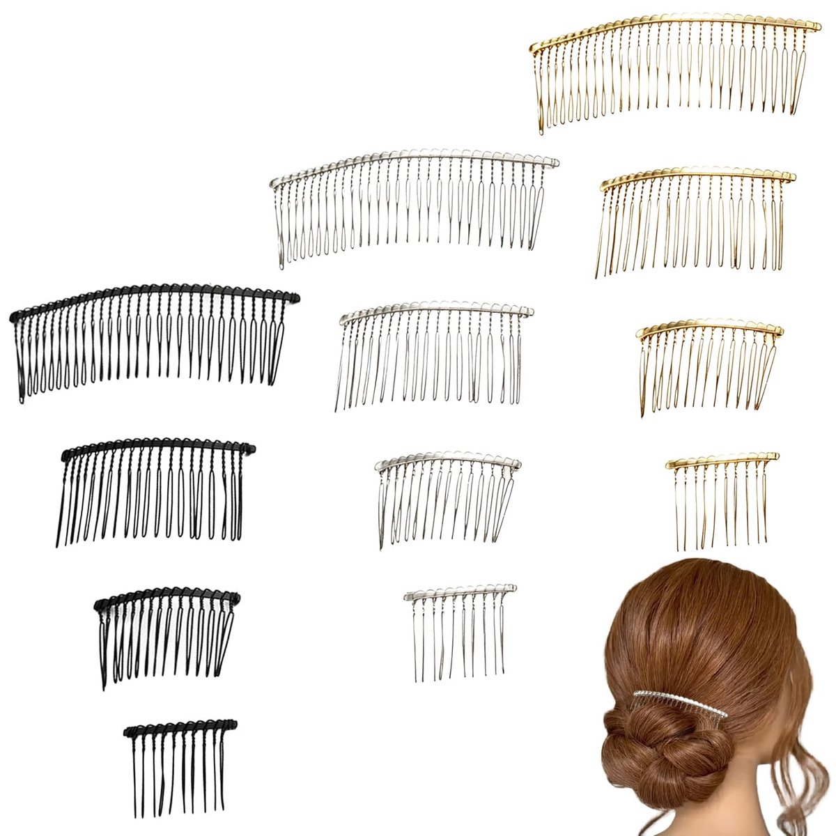 Haarkammen-set voor Opsteekkapsels, Franse Haarkammen Zwart Wit Goud met 10 15 20 30 Tanden, DIY Haartoebehoren voor Bruiloft en Styling