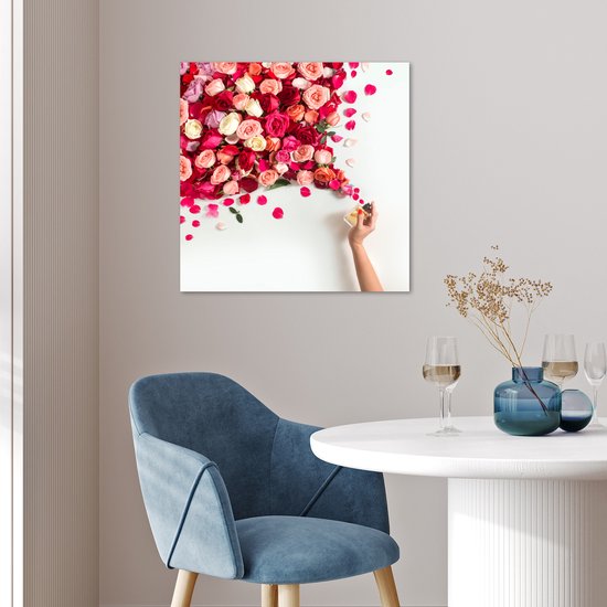 Poster 50x50 cm - Rozen - Parfum - Bloemen - Posters - Kamer decoratie - Wanddecoratie woonkamer - Muurdecoratie slaapkamer