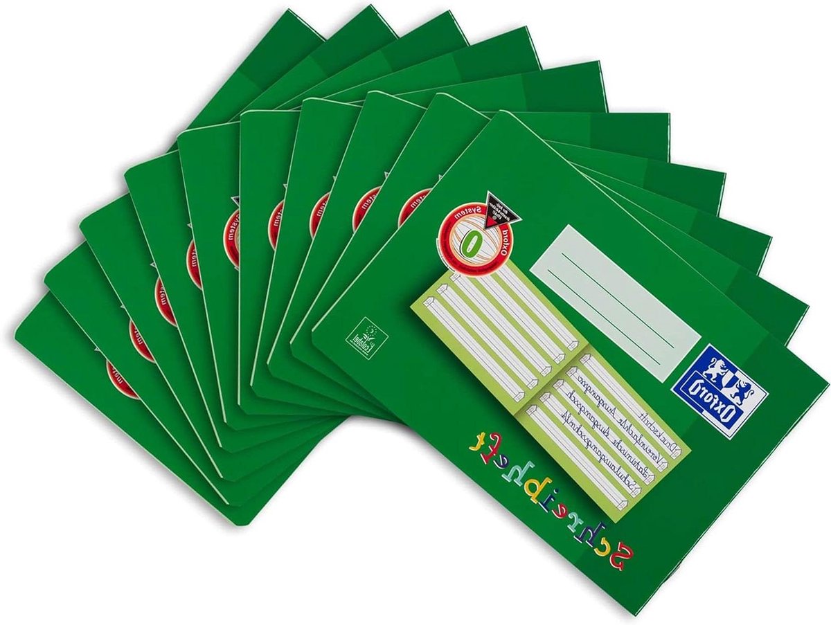 Schrijfboek A5 liggend - Leren schrijven schrift - Eerste letters oefenen - Liniatuur 0 met leerhuis - A5 - Groen