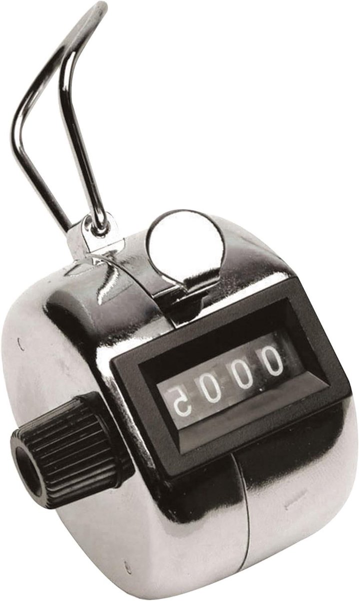 Tally Counter - Tel Apparaat - Nauwkeurig Tellen - Handformaat met Clip - 0-9999 - Chroom