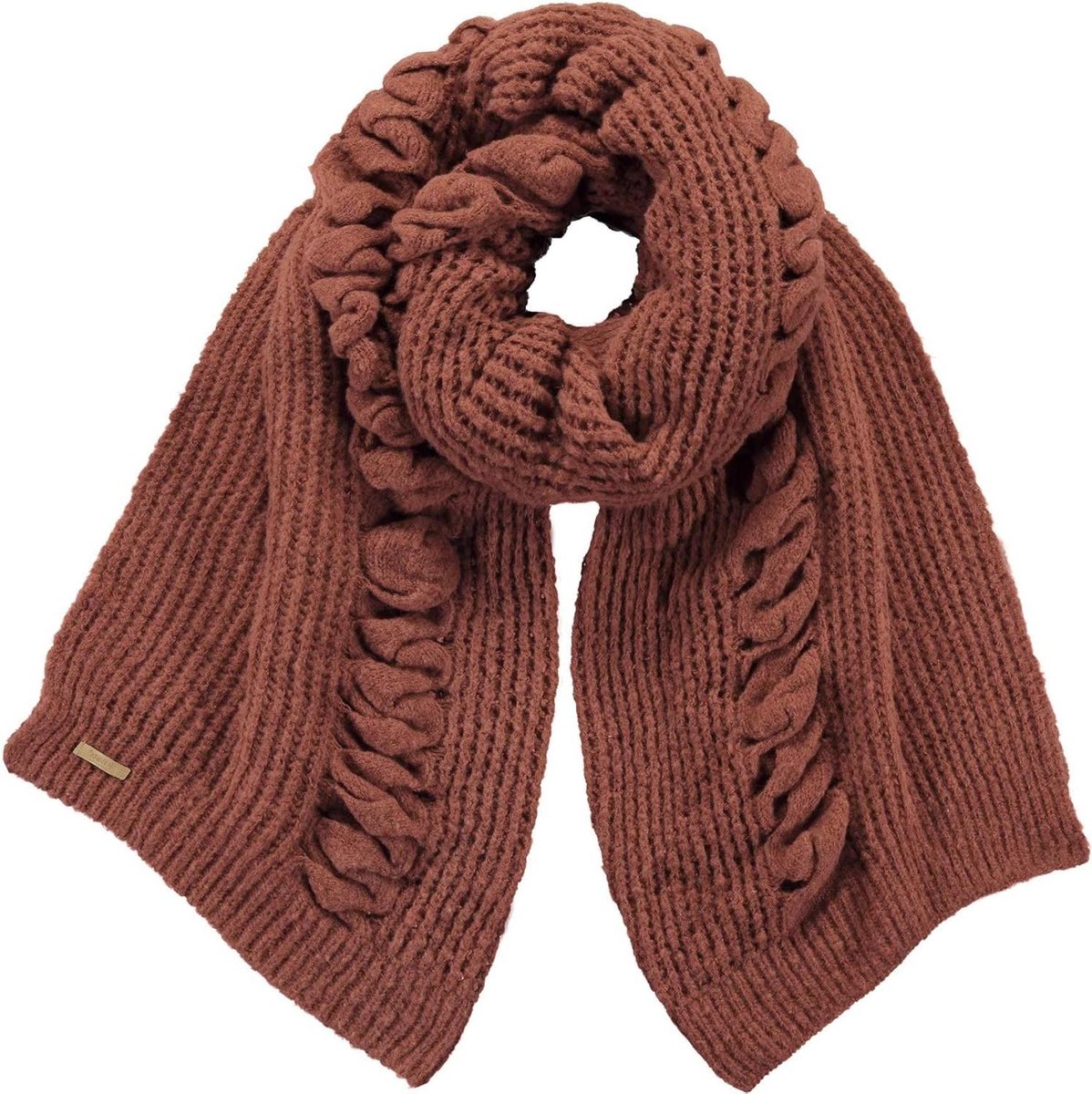 Dames Sjaal - Omslagdoek Mutsen - Warm Blijven - Stijlvolle Ruches - 220 x 70 cm - Roestbruin
