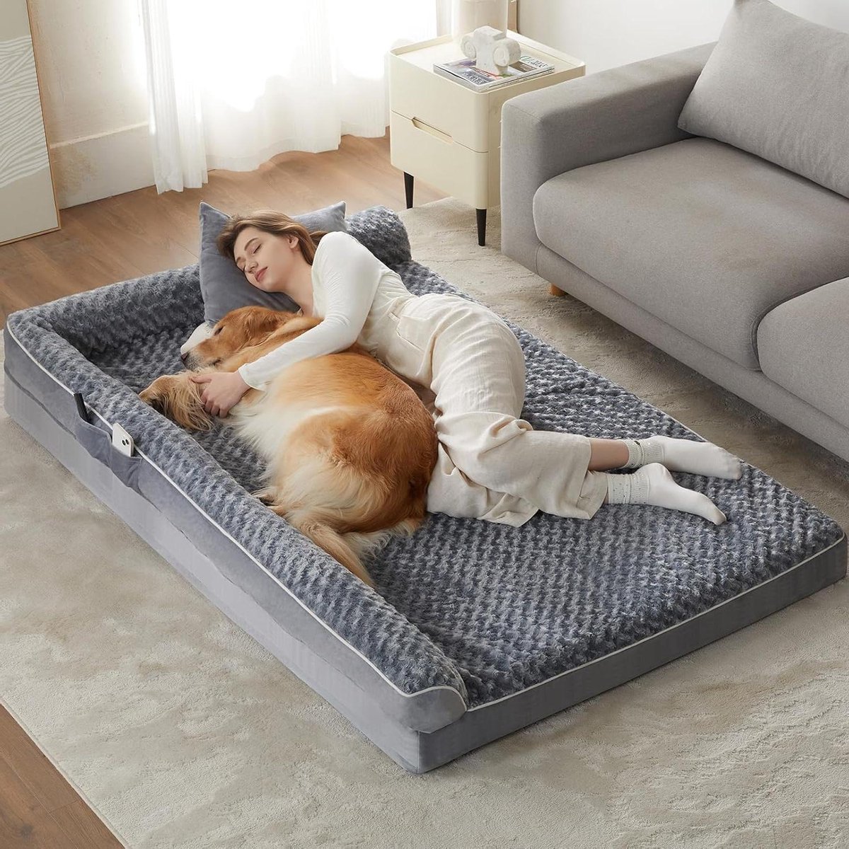 Orthopedisch Hondenbed - Huisdierbank XXL - Comfortabel Rusten - Eierschuim Ondersteuning - 180x116x19cm - Grijs