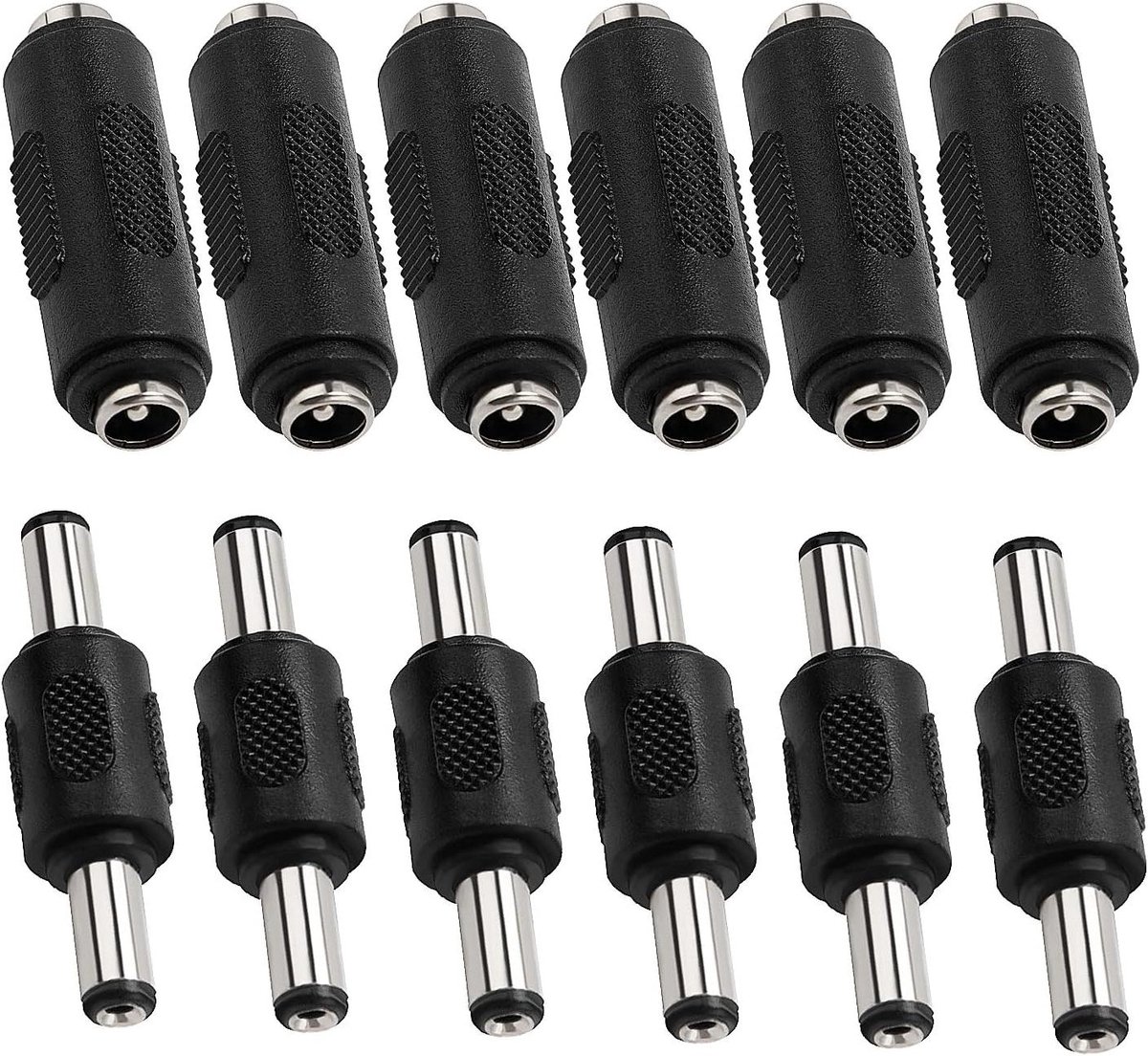 DC Plug Adapter Set - DC Connector Koppelaar - Apparaten Verbinden - 5.5x2.1mm Standaard - 12 Stuks - Zwart