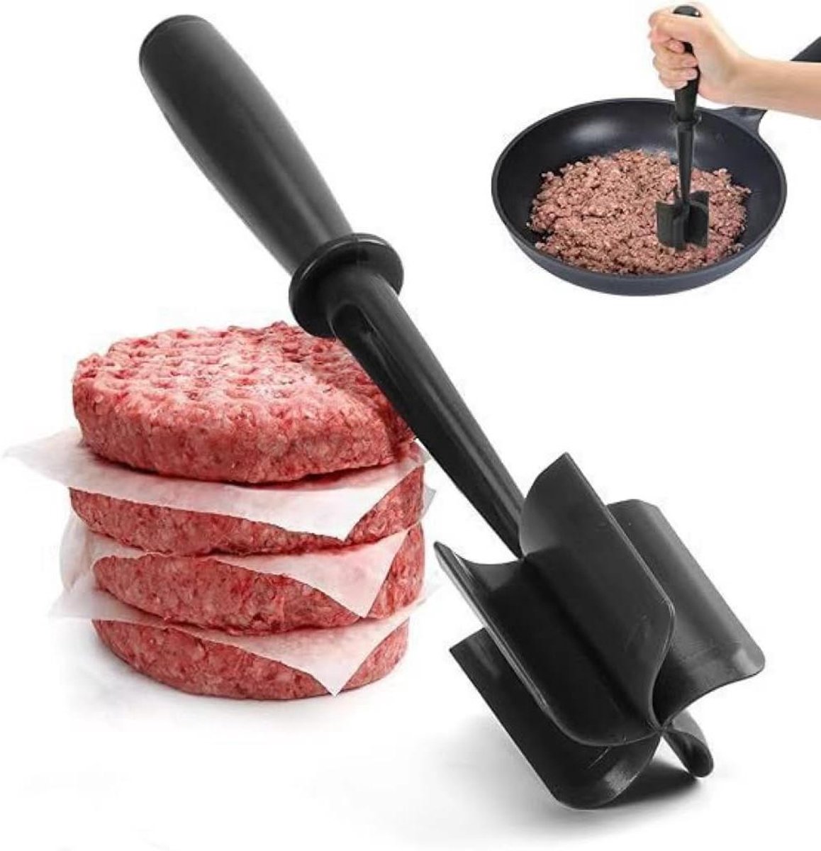 Vlees Hakker - Gehakt Masher - Koken met Gehakt - Hittebestendig Nylon - 29 cm - Zwart