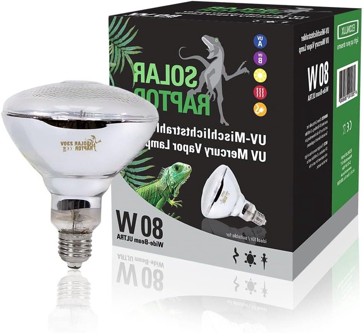 UV Menglichtspot - Terrarium Lamp - Reptielen Verwarmen - Geïntegreerde Reflector - 80 W - Glas