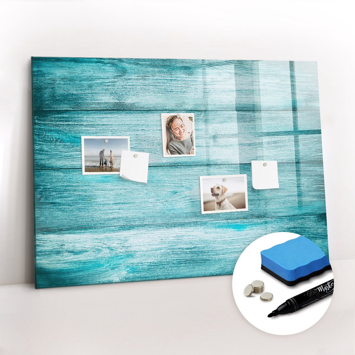 Tulup Whitebord - Blauw oud hout - 100 x 70 cm - Blauw Magnetisch Memobord - Gratis 5 Sterke Magneten + Whiteboard Marker & Wisser - Design Memobord - Magnet Board - Productiviteit Tools