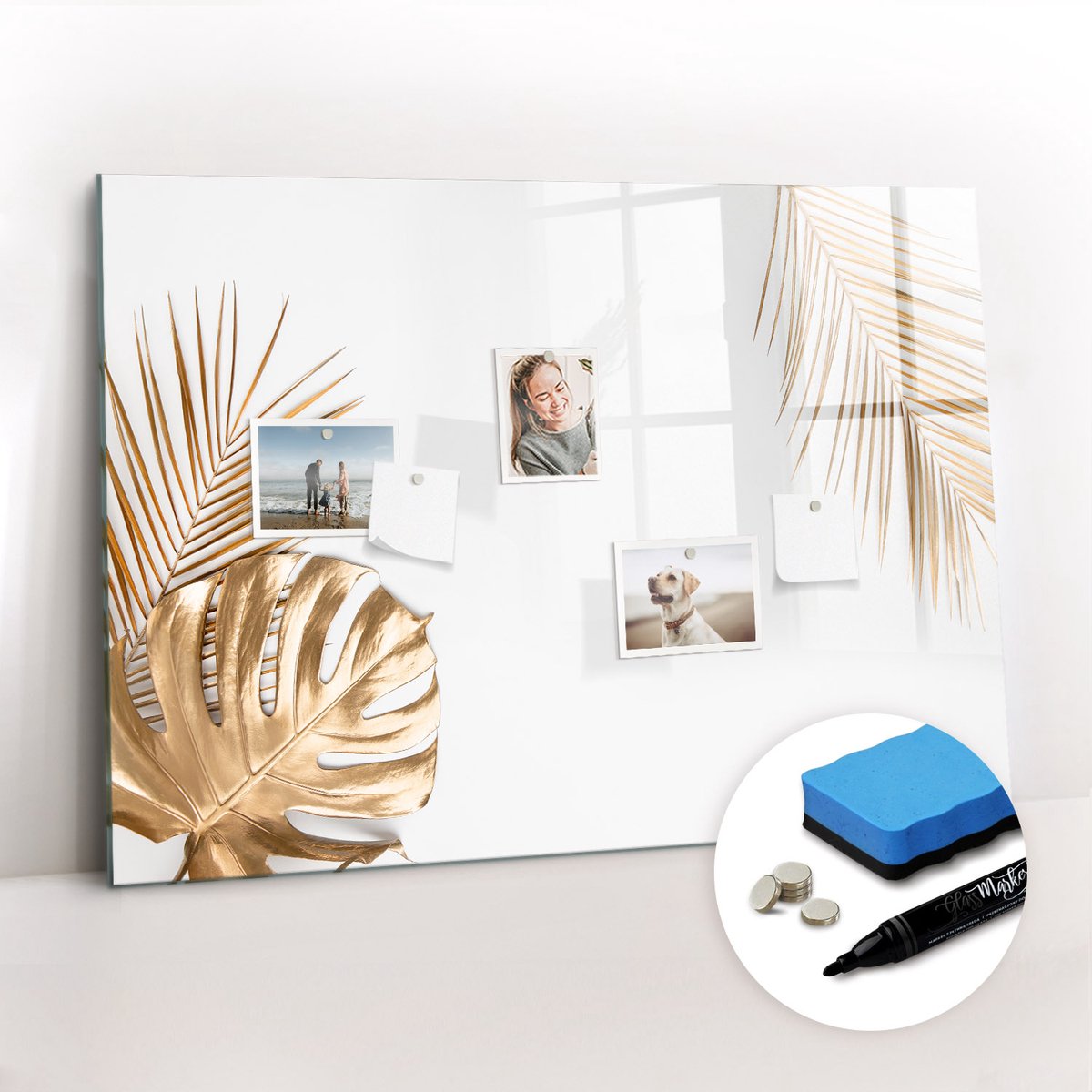 Tulup Whitebord - Tropische bananenbladeren - 100 x 70 cm - Geel Foto Magneetbord - Gratis 5 Sterke Magneten + Whiteboard Marker & Wisser - Industrieel Wandbord - Magnet Board - Ideeënbord Thuiswerkplek