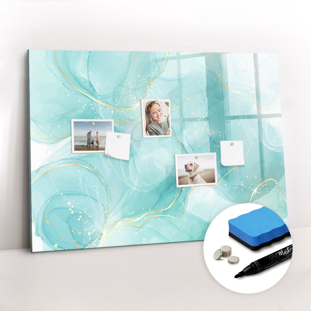 Tulup Whitebord - Abstract marmer - 100 x 70 cm - Turkoois Magnetisch Bord - Gratis 5 Sterke Magneten + Whiteboard Marker & Wisser - Industrieel Wandbord - Magneetbord Muur - Inspiratiebord Kantoor