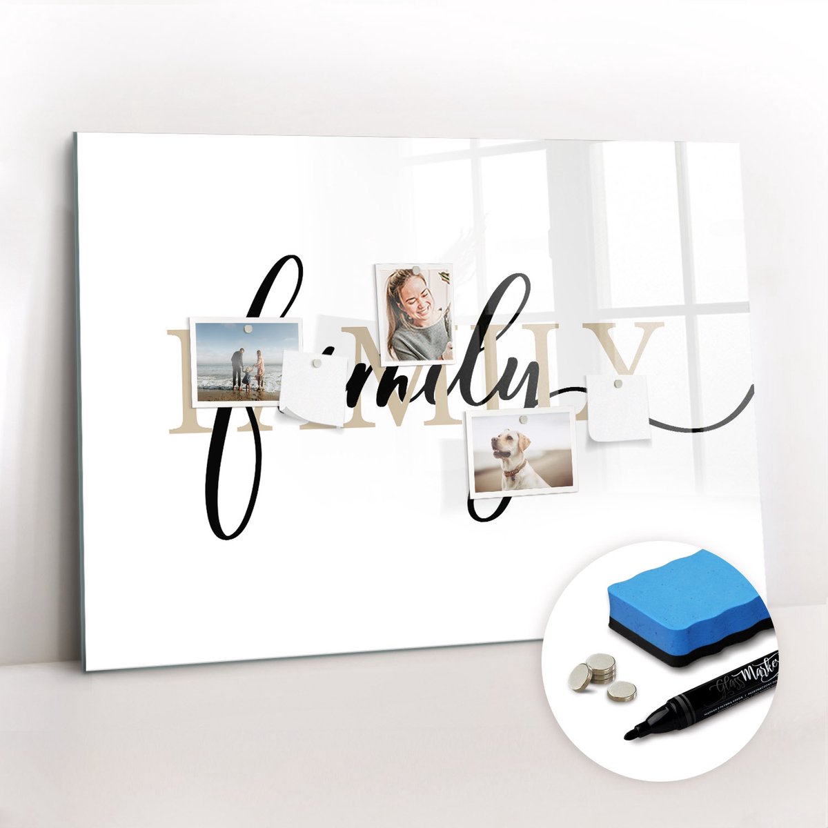 Tulup Whitebord - De inscriptiefamilie - 100 x 70 cm - Zwart-wit Memo Bord - Gratis 5 Sterke Magneten + Whiteboard Marker & Wisser - Interieur Accessoires Kantoor - Magnetisch Bord - Ideeënbord Thuiswerkplek