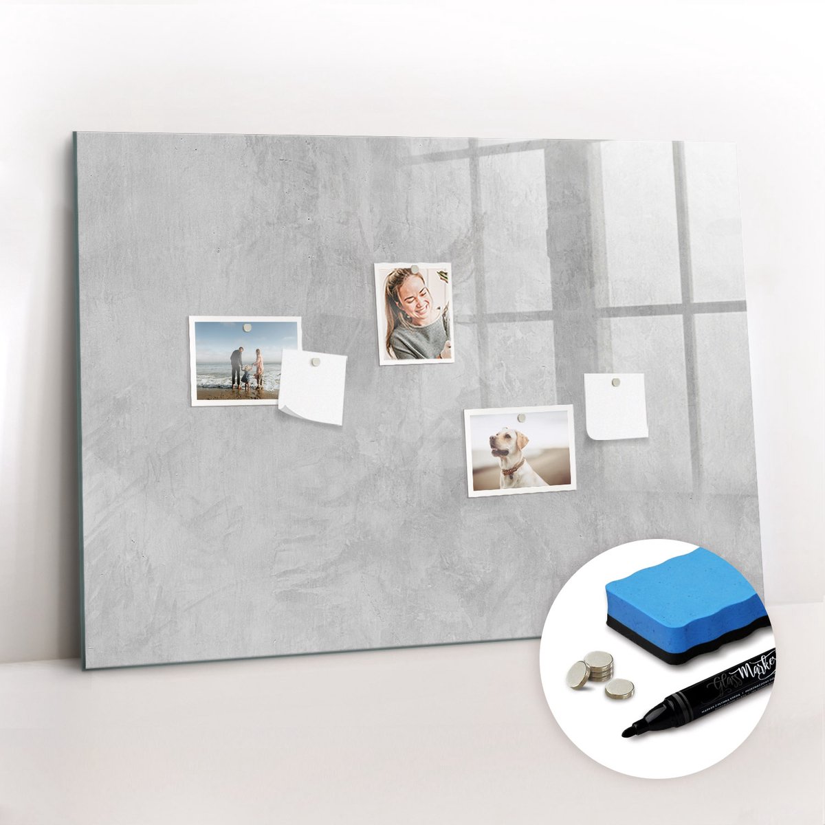 Tulup Whitebord - Stenen muur - 100 x 70 cm - Grijs Memobord Glas - Gratis 5 Sterke Magneten + Whiteboard Marker & Wisser - Organizer Muur - Magneetbord Muur - Notitiebord Werkplek