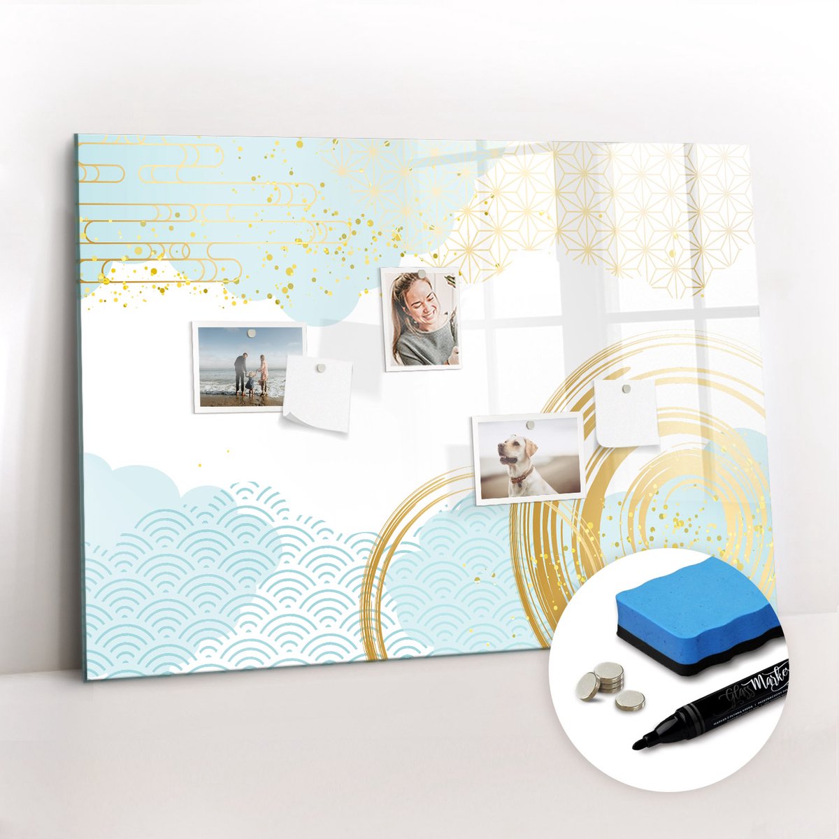 Tulup Whitebord - Klassiek decoratief patroon - 100 x 70 cm - Veelkleurig Memobord Keuken - Gratis 5 Sterke Magneten + Whiteboard Marker & Wisser - Organizer Muur - Memobord Magnetisch - Organiseer Je Bureau