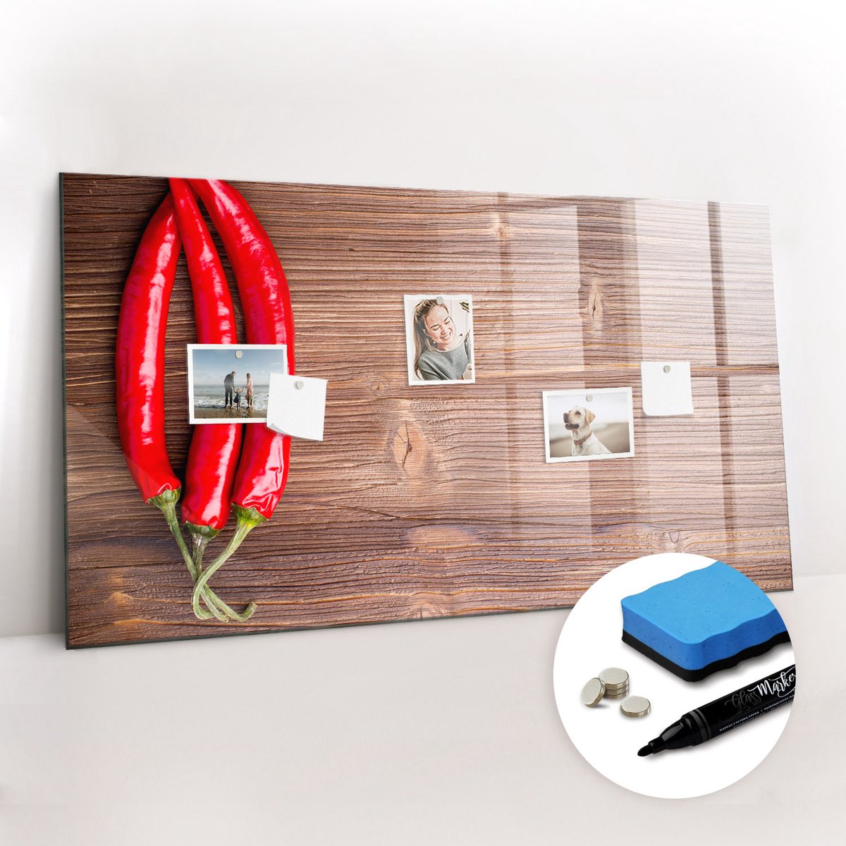 Tulup Whitebord - Paprika's - 120 x 60 cm - Veelkleurig Magnetic Board - Gratis 5 Sterke Magneten + Whiteboard Marker & Wisser - Minimalistisch Prikbord - Memo Magneetbord - Planning Muur