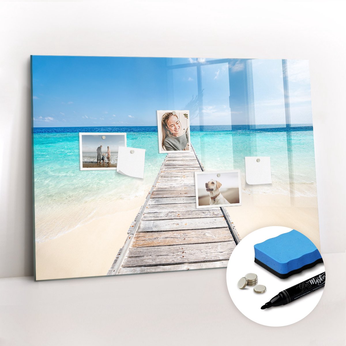 Tulup Whitebord - Tropisch eiland - 100 x 70 cm - Veelkleurig Magneetbord Rechthoekig - Gratis 5 Sterke Magneten + Whiteboard Marker & Wisser - Scandinavisch Design Bord - Magneetbord Foto - Organiseer Je Bureau
