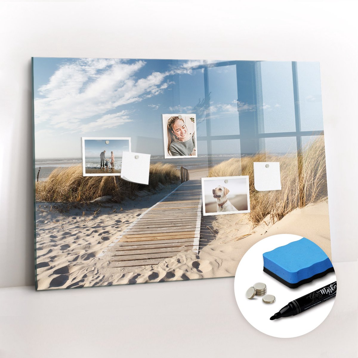 Tulup Whitebord - Uitzicht op het strand - 100 x 70 cm - Veelkleurig Magneetbord Keuken - Gratis 5 Sterke Magneten + Whiteboard Marker & Wisser - Organizer Muur - Magneetbord Rechthoekig - Organiseer Je Bureau