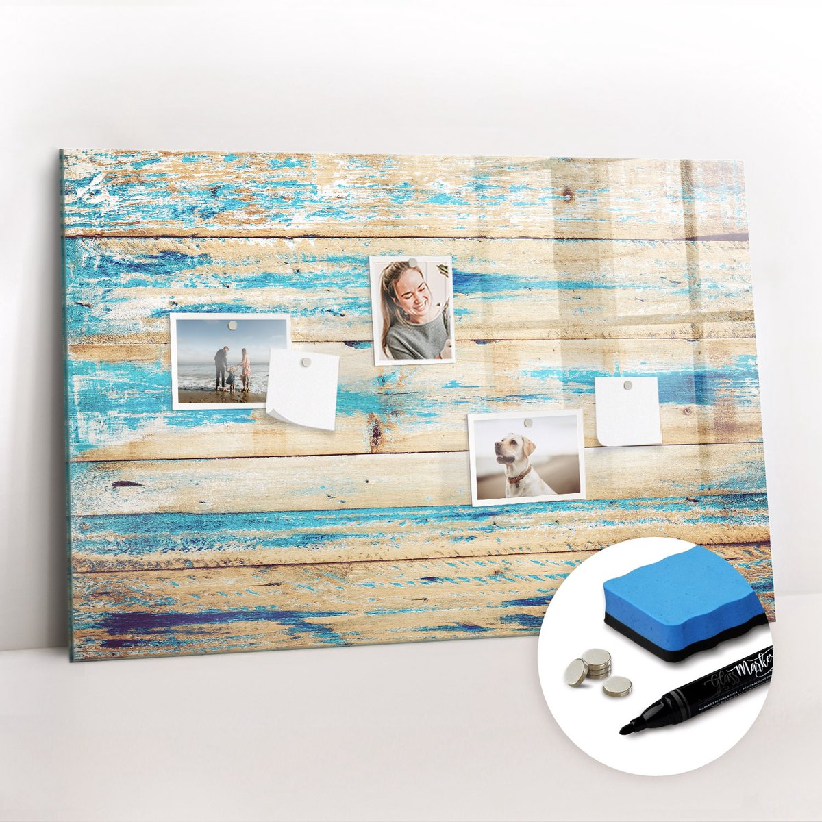 Tulup Whitebord - Bekrast hout - 90 x 60 cm - Veelkleurig Foto Magneetbord - Gratis 5 Sterke Magneten + Whiteboard Marker & Wisser - Scandinavisch Design Bord - Magneetbord Design - Organiseer Je Bureau