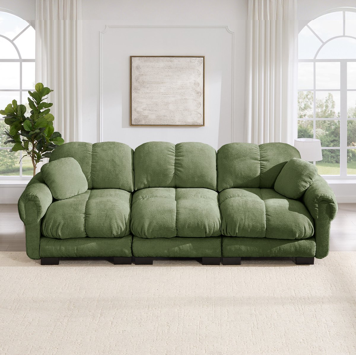 STILVORA Bank - 3-Zits Modulaire Cloud Sofa - Met 2 Sierkussens, Gestikte Afwerking En Zachte Chenille - Voor Woonkamer - Groen
