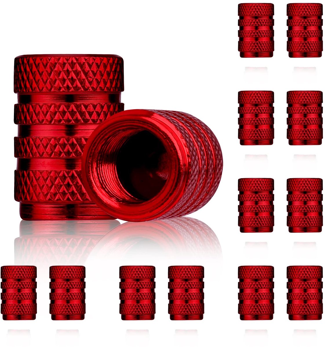 12-delig Ventieldoppen, Aluminium Ventieldoppen Luchtdichte Ventieldopjes Auto Ventieldopje voor Banden Ventiel Covers voor Auto SUV Vrachtwagens Motorfietsen Fietsen (Rood)