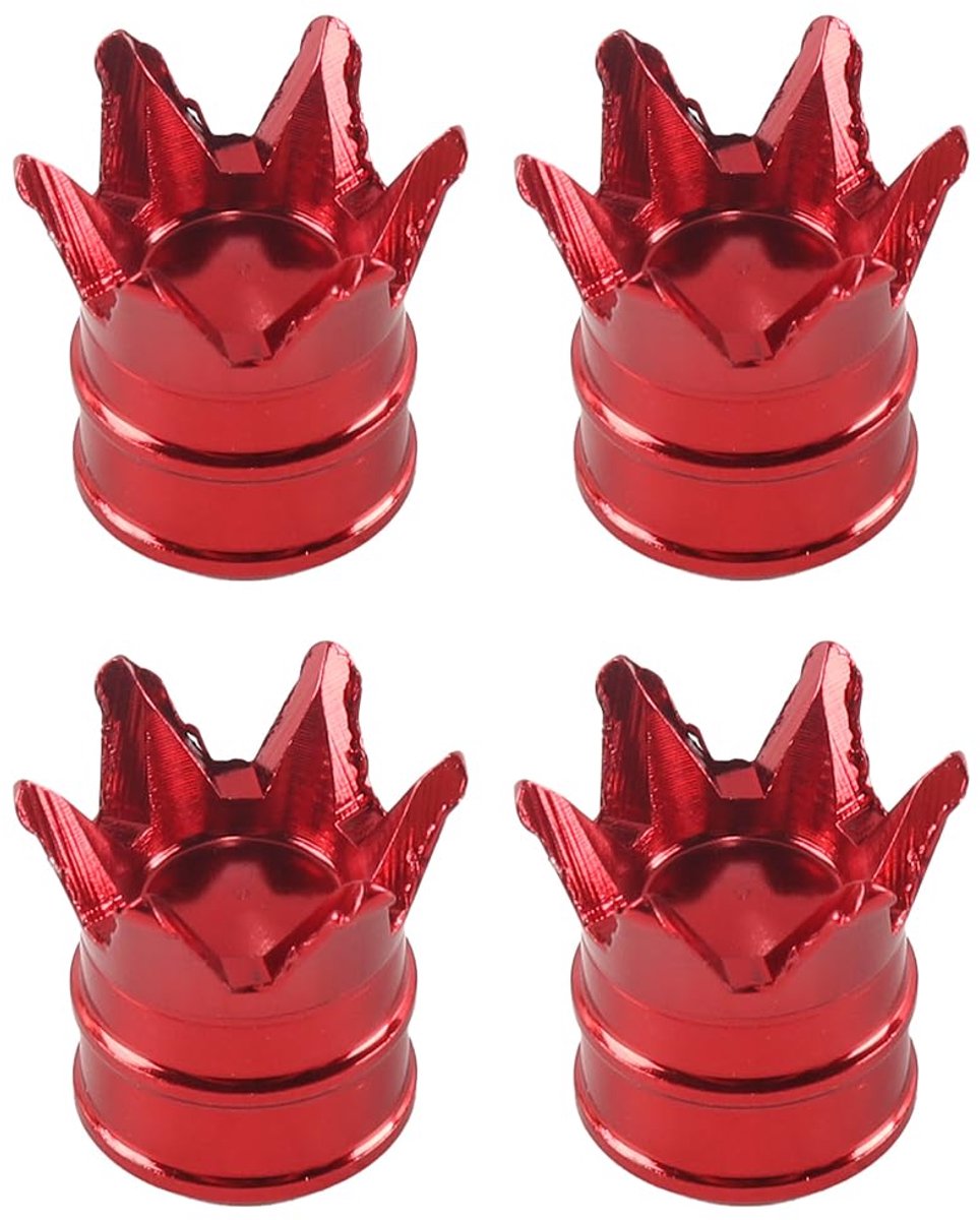 4 stuks ventieldoppen auto kroon fiets aluminium band ventieldoppen universele dop voor auto fiets vrachtwagen motor accessoires (rood)