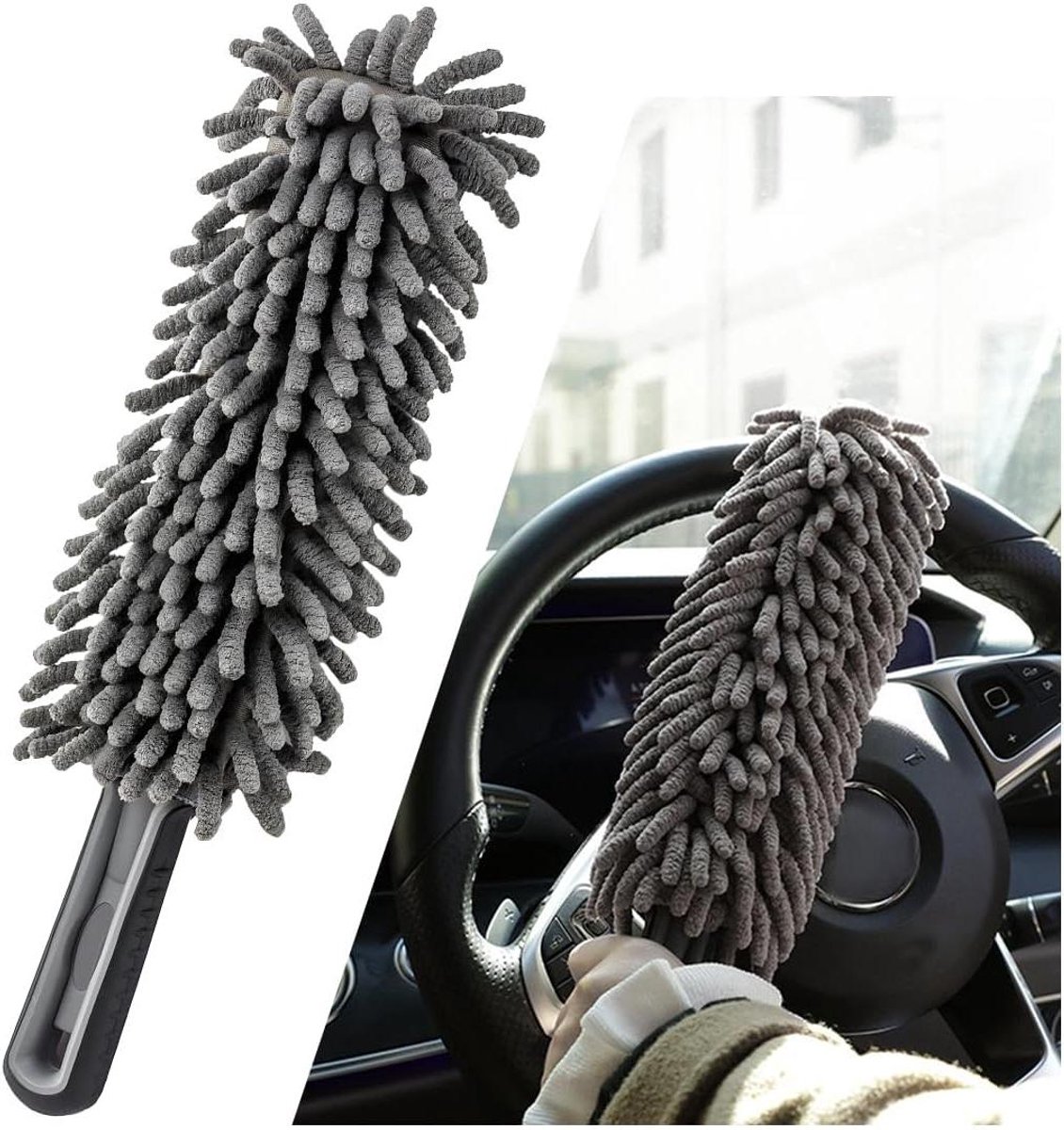 Autoborstel Interieur - Stofdoek Auto - Auto Reinigen - Antistatische Microvezel - 34 cm - Grijs