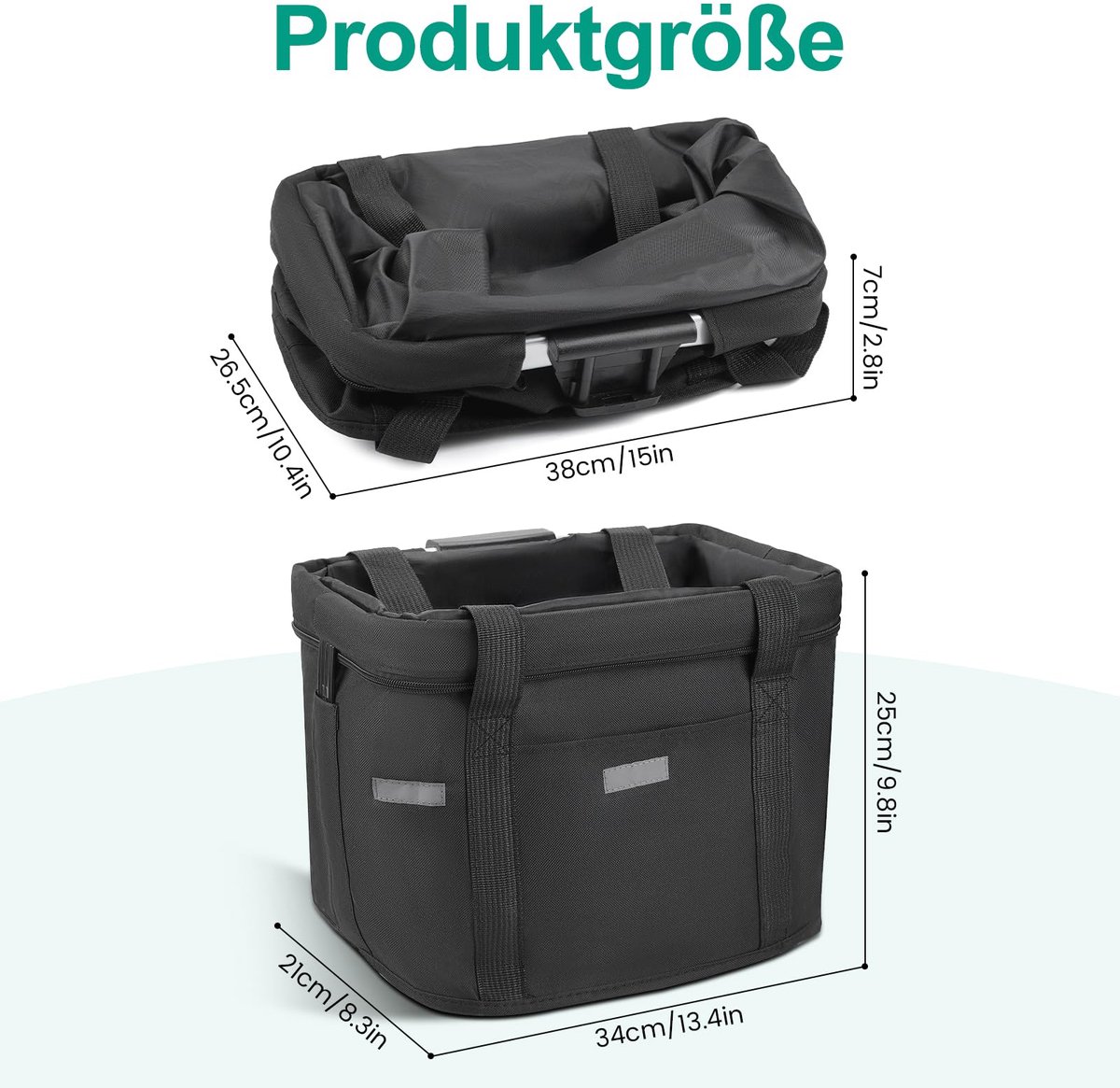 Fietstas Bikebasket met Express-bevestiging, All-Inclusive fietsmand voor pendelen, buiten, winkelen, huisdieren, 34 x 25 x 21 cm, zwart, tot 5 kg