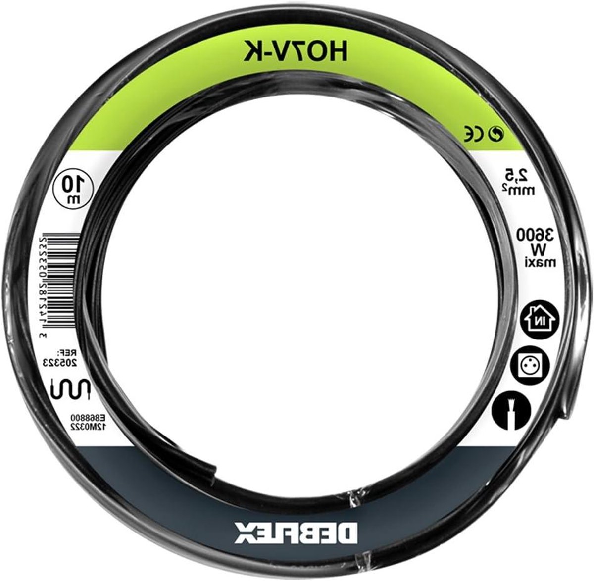 Zwarte Elektrische Installatiedraad HO7V-K 2,5 mm h 10 meter op rol