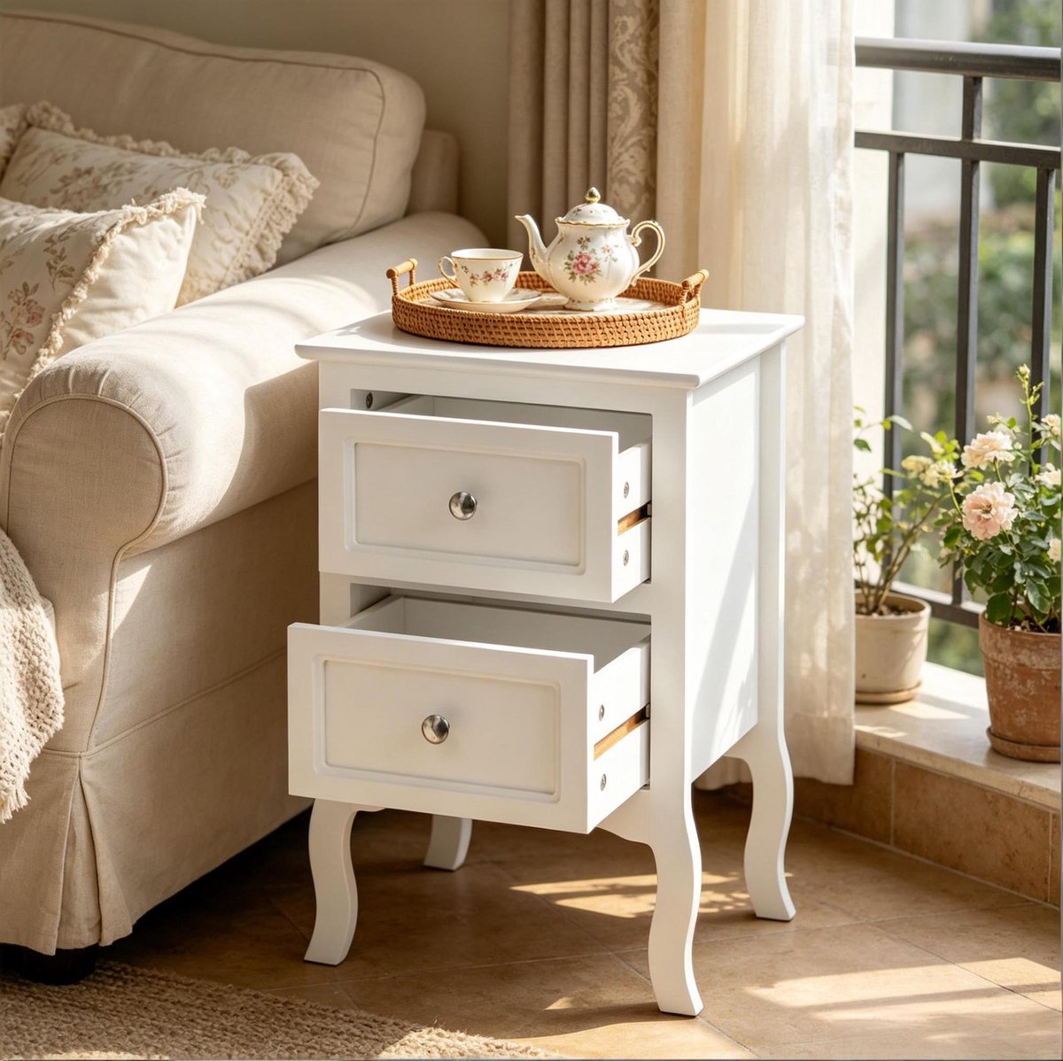 STILVORA Dressoir - Modern Nachtkastje Met 2 Lades - Voor Slaapkamer En Hal - MDF En Metaal - 40 x 30 x 60 Cm - Wit