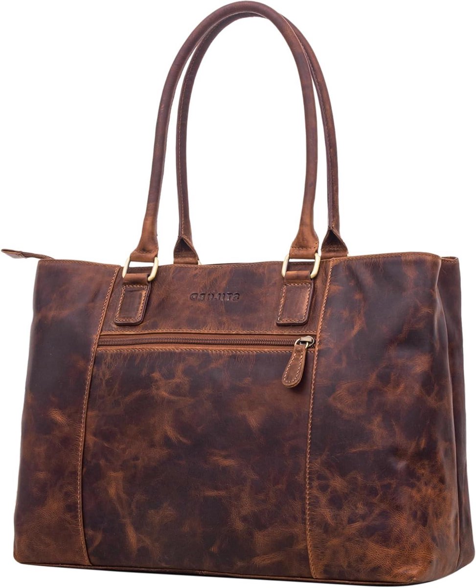 Laptoptas Dames - Grote Aktetas - Zakelijk Werk - Echt Leer - 43 x 31 cm - Bruin