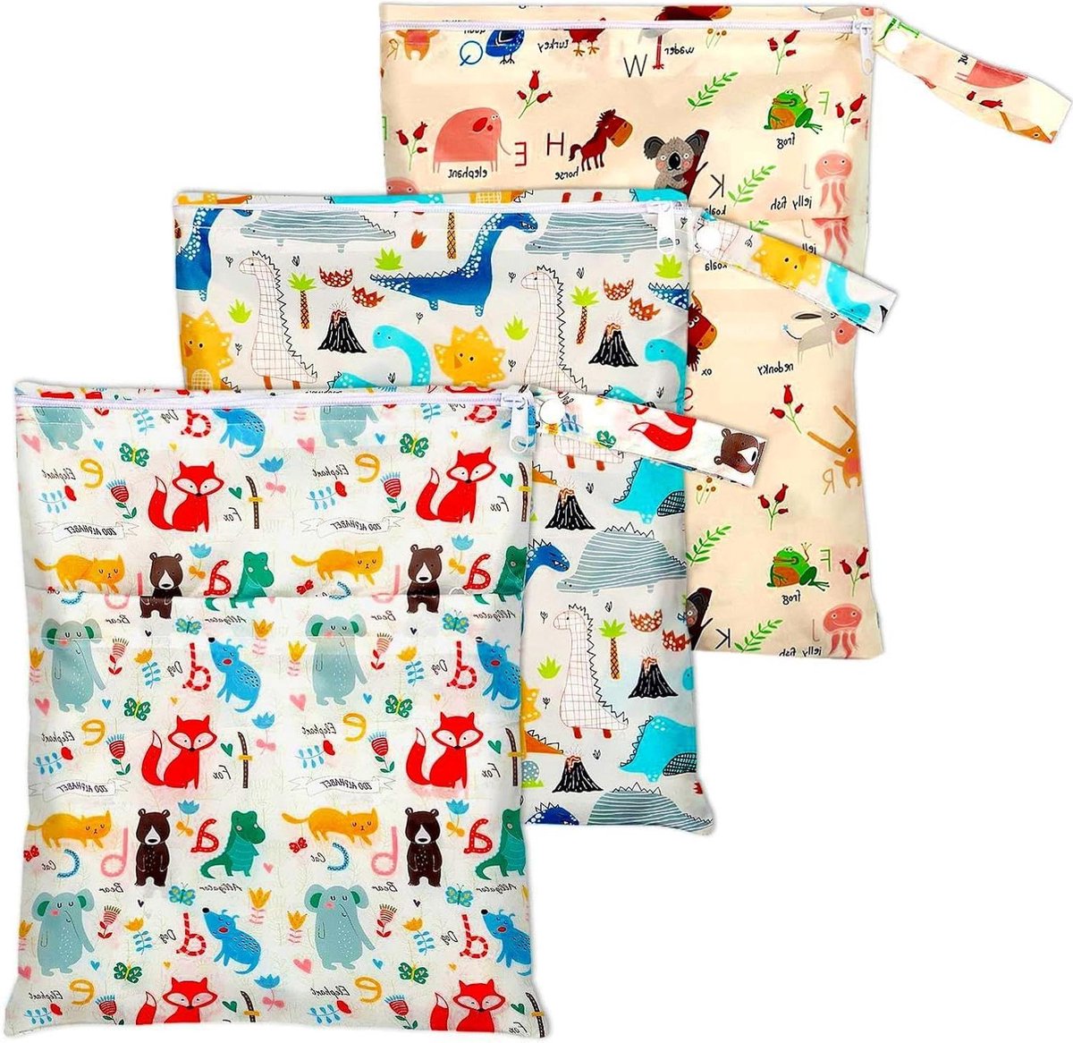 Luiertas Wetbags - Natte Luiertas - Baby Verzorging - Dubbele Ritssluiting - 3 stuks - Meerkleurig