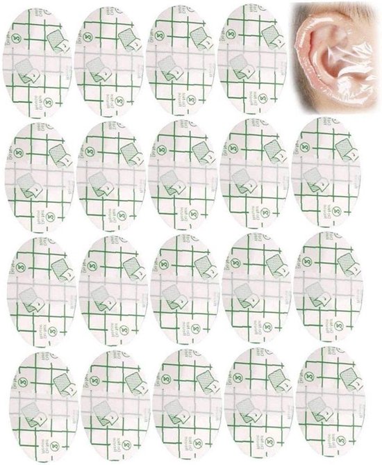 Een oor met doorzichtige, waterdichte PU-membraanstickers en een rasterpatroon. 20 stickers.