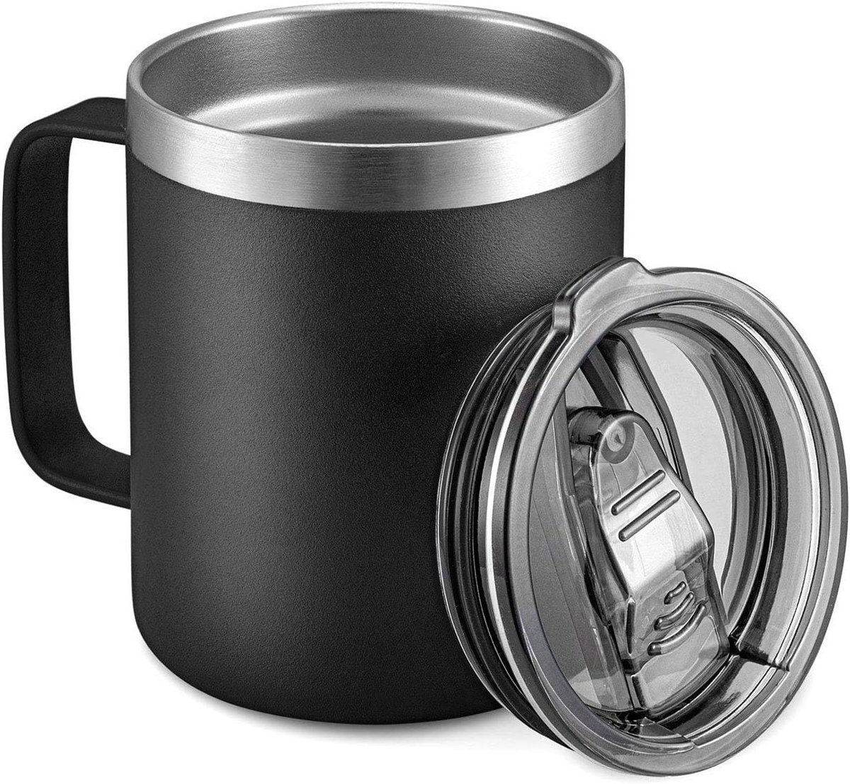 Roestvrij Staal Mok - Reismok Tuimelbeker - Dranken Warm Houden - Dubbele Wand Isolatie - 12oz - Zwart