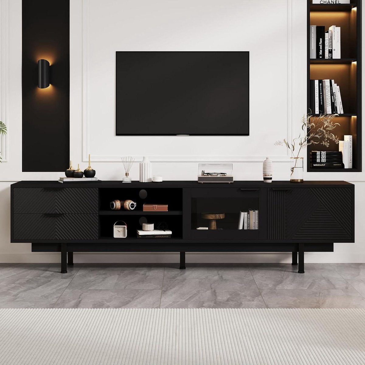 Tv-meubel - Tv-kast Tv-tafel - Woonkamer Opbergen - Voor 80 inch tv's - 200 cm breed - Zwart
