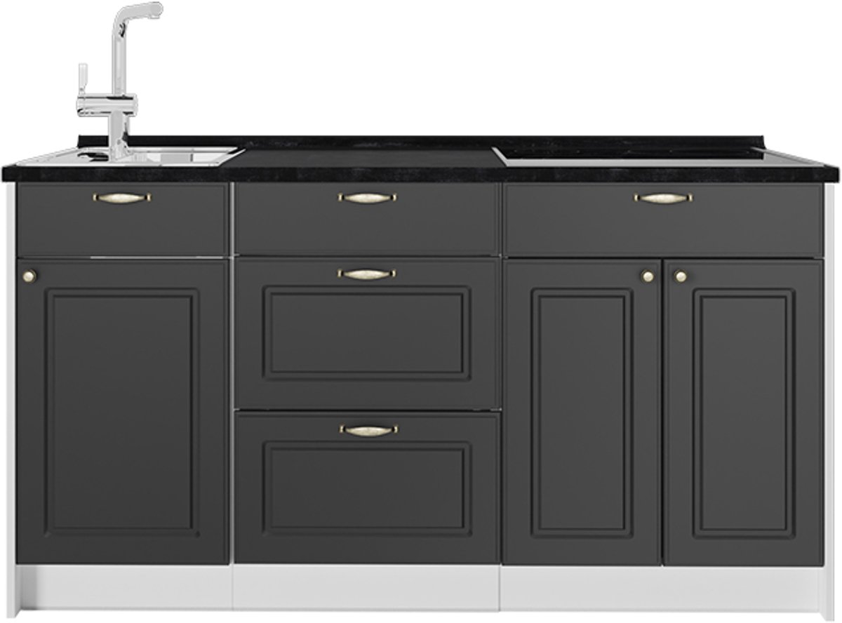 Vicco Keukenblok Fame-Line, Anthrazit-Gold Landhaus, 150 cm, WB Antraciet