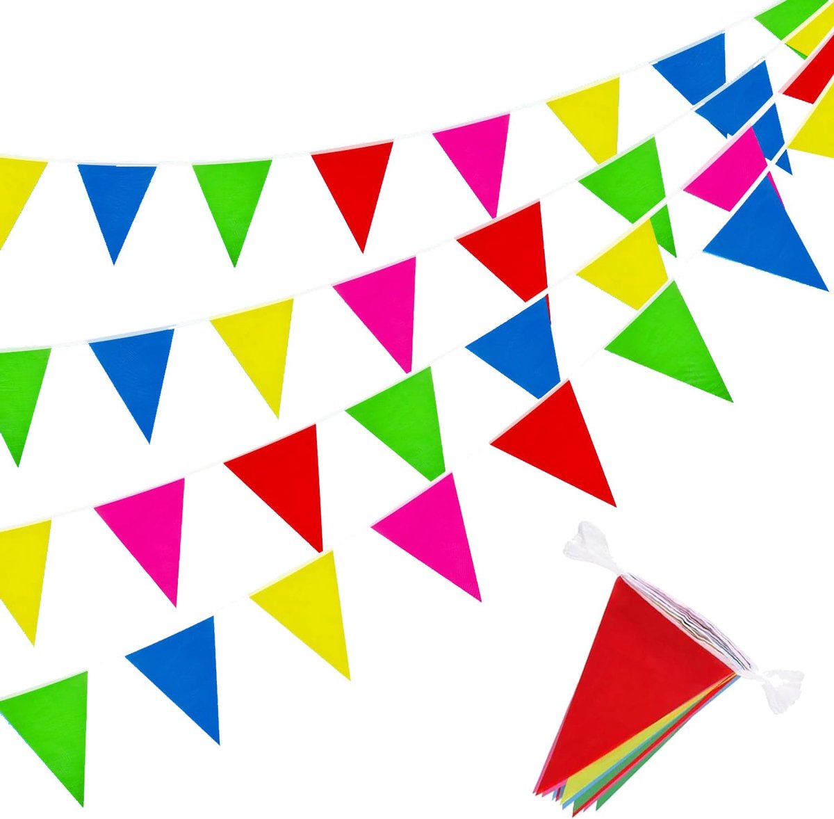80 meter 150 kleurrijke driehoekige vlaggen, kleurrijke penant-vlag, meerkleurig, slinger, stoffen slinger, hangende decoraties voor verjaardag, feest, bruiloft, Kerstmis