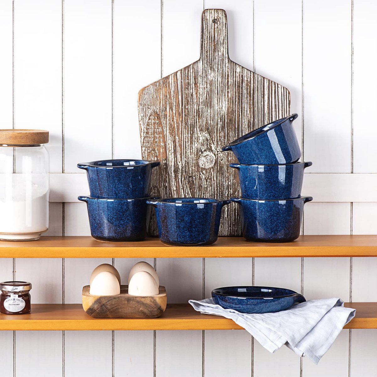 Allecto plus - Keramische kommen voor creme brulee - Mini custard cups 6 oz - Ovenkluiskommen soufflé gerechten voor het bakken - Individuele braadpan dipsaus - Blauw - Bakvormen set van 6 — cadeau in Kookcadeaus - foto 3
