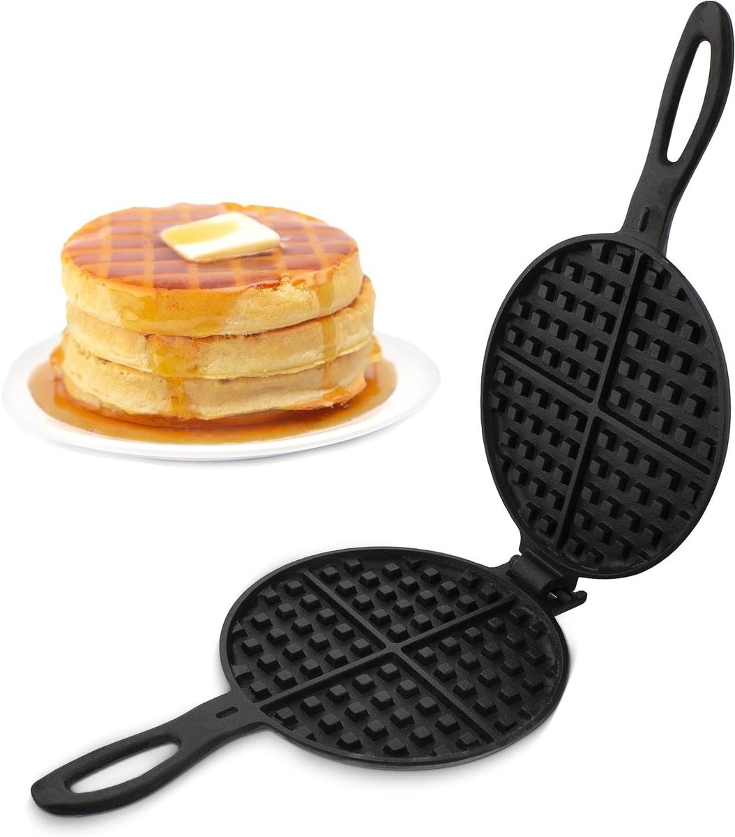 Gietijzeren Wafelijzer Pan - Wafelmaker Kookgerei - Ontbijt Maken - Draagbaar Camping Model - 29 x 18 x 3 cm