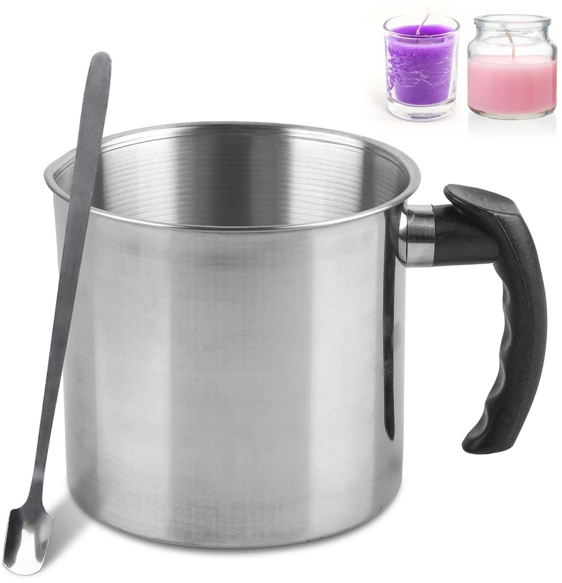 Kaarsen maken, set om kaarsen zelf te maken, set voor kinderen, 1,3 l, kaarsenmaakpot met hittebestendige handgreep en lepel, wassmeltpot voor kaarsen en zeep, doe-het-zelf handwerk