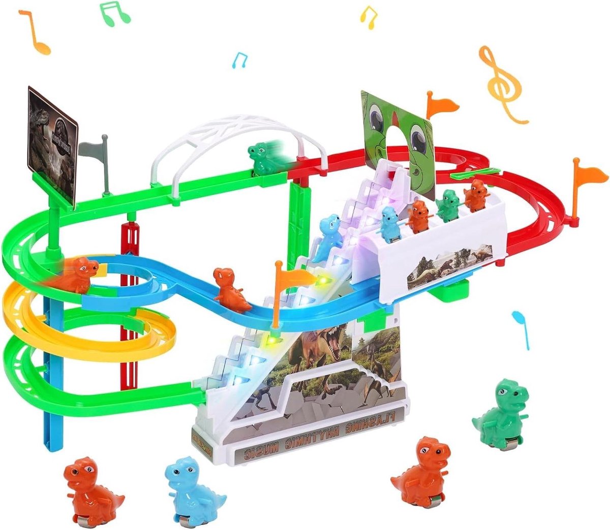 Dino Achtbaan Speelgoed - Klimmende Dino - Kinderen Spelen - 2-in-1 Gameplay - 45 x 28.5 cm - Multicolor