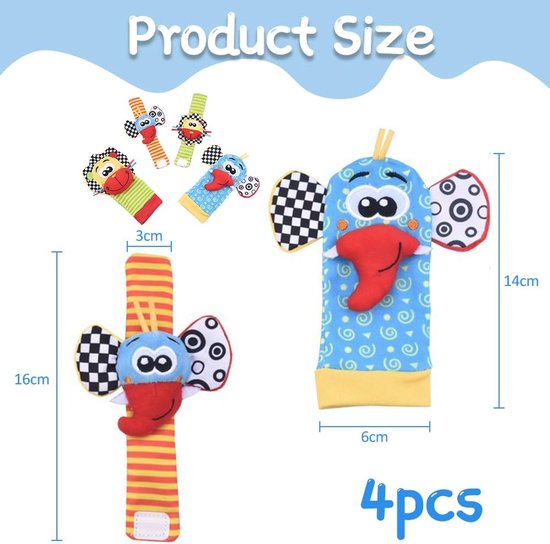 Babyspeelgoed Rammelaarsokken - Voetvinders Baby - Baby Ontwikkeling - Zachte Stoffen Materialen - 4 Stuks - Meerkleurig — afbeelding 3