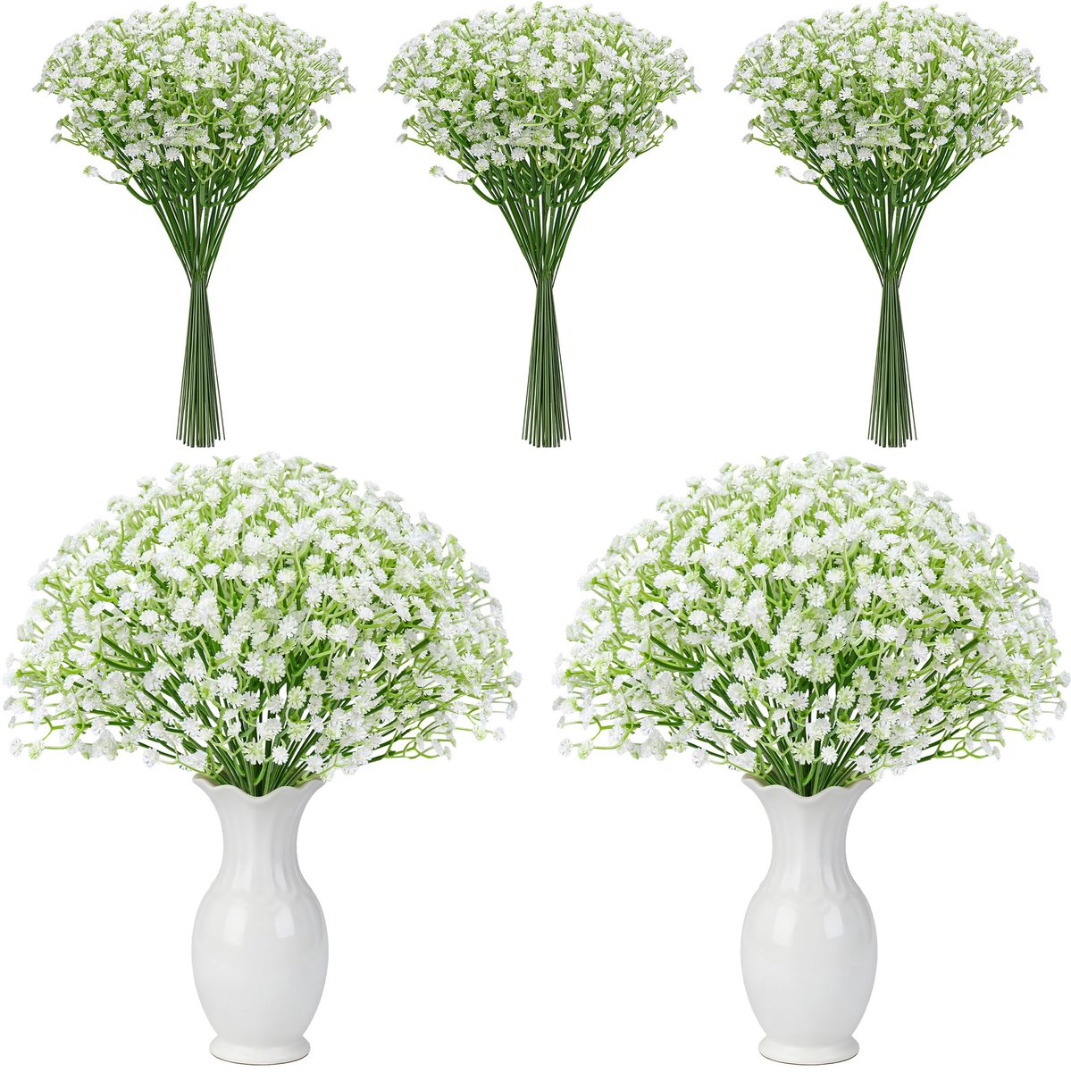 Kunstmatige Gipsbloemen Wit, Echt Natuurlijk, UV-bestendig en Flexibel, Kunstbloemen voor DIY, Lente, Bruiloft, Esthetische Ruimteontwerp en Woondecoratie