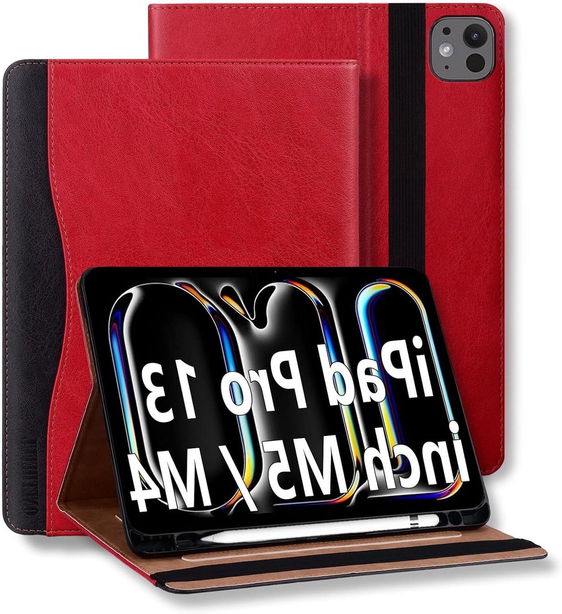 iPad Pro 13 Case - Beschermhoes Tablet - Tablet Beschermen - Met Kaarthouders - 13 Inch - Rood